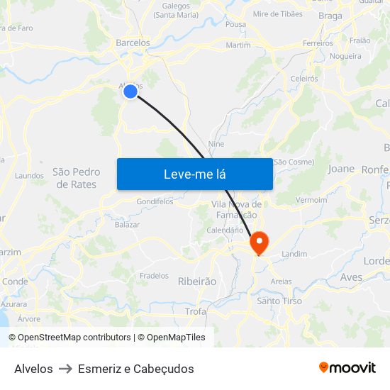 Alvelos to Esmeriz e Cabeçudos map