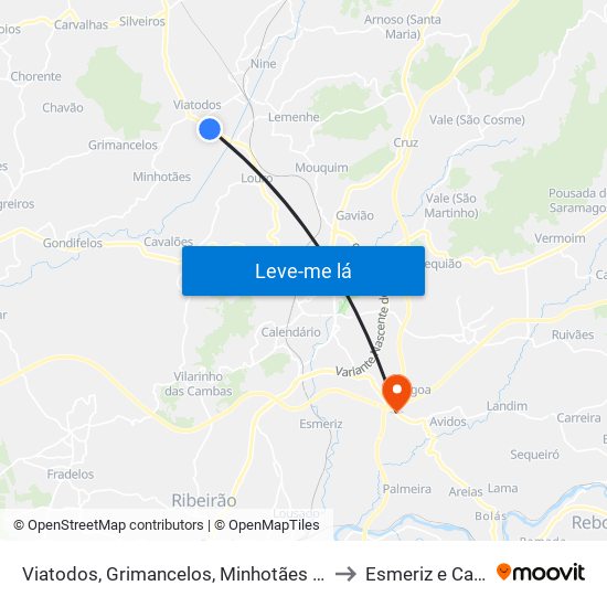 Viatodos, Grimancelos, Minhotães e Monte de Fralães to Esmeriz e Cabeçudos map