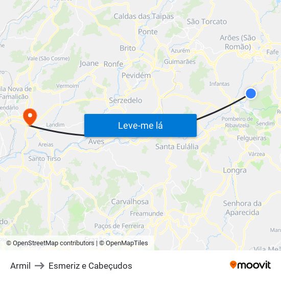 Armil to Esmeriz e Cabeçudos map