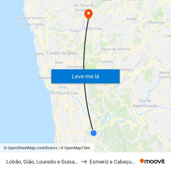 Lobão, Gião, Louredo e Guisande to Esmeriz e Cabeçudos map