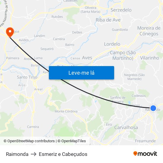 Raimonda to Esmeriz e Cabeçudos map