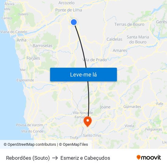 Rebordões (Souto) to Esmeriz e Cabeçudos map