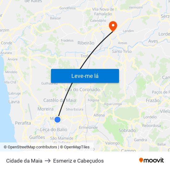 Cidade da Maia to Esmeriz e Cabeçudos map