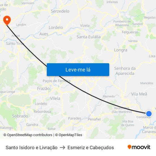 Santo Isidoro e Livração to Esmeriz e Cabeçudos map