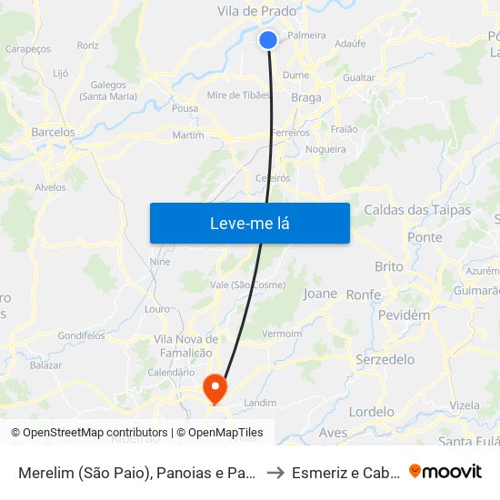 Merelim (São Paio), Panoias e Parada de Tibães to Esmeriz e Cabeçudos map