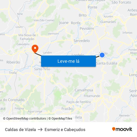 Caldas de Vizela to Esmeriz e Cabeçudos map