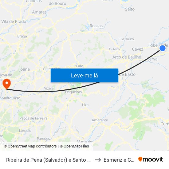 Ribeira de Pena (Salvador) e Santo Aleixo de Além-Tâmega to Esmeriz e Cabeçudos map
