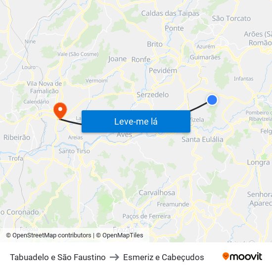 Tabuadelo e São Faustino to Esmeriz e Cabeçudos map