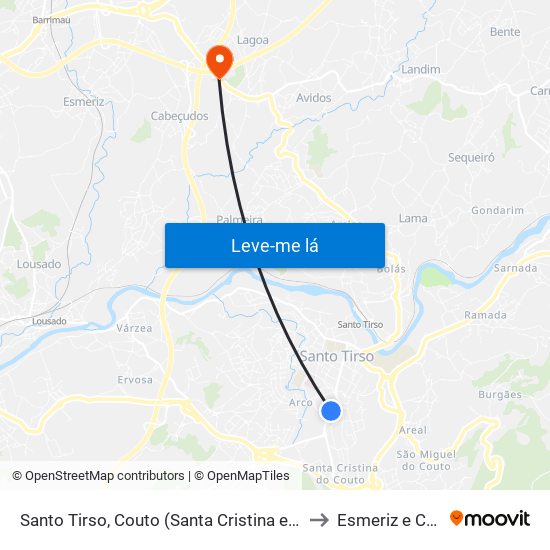 Santo Tirso, Couto (Santa Cristina e São Miguel) e Burgães to Esmeriz e Cabeçudos map
