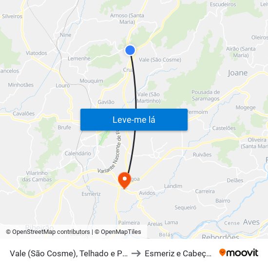 Vale (São Cosme), Telhado e Portela to Esmeriz e Cabeçudos map