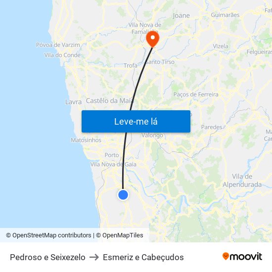 Pedroso e Seixezelo to Esmeriz e Cabeçudos map