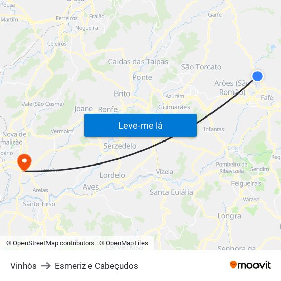 Vinhós to Esmeriz e Cabeçudos map