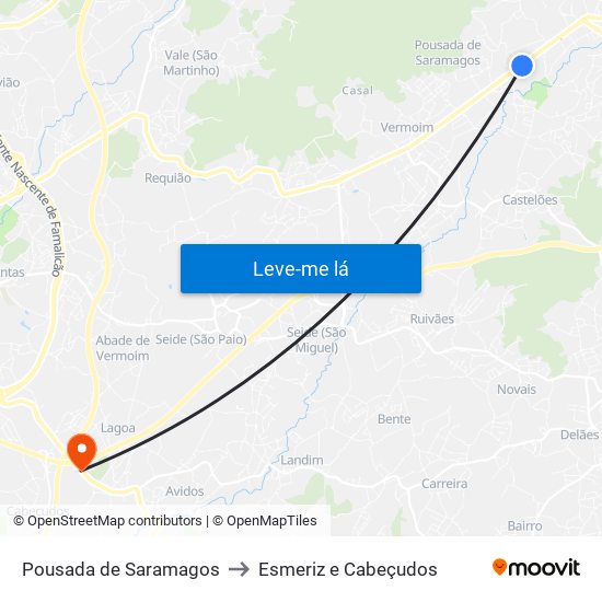 Pousada de Saramagos to Esmeriz e Cabeçudos map