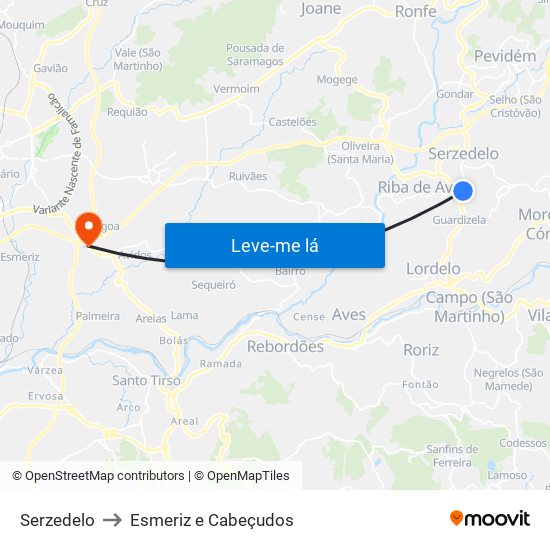 Serzedelo to Esmeriz e Cabeçudos map