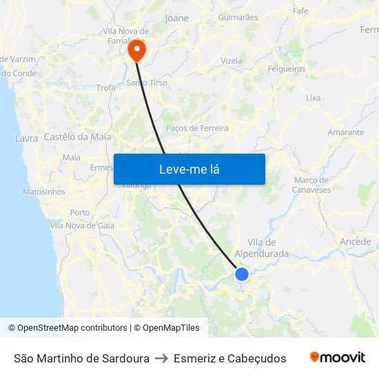 São Martinho de Sardoura to Esmeriz e Cabeçudos map