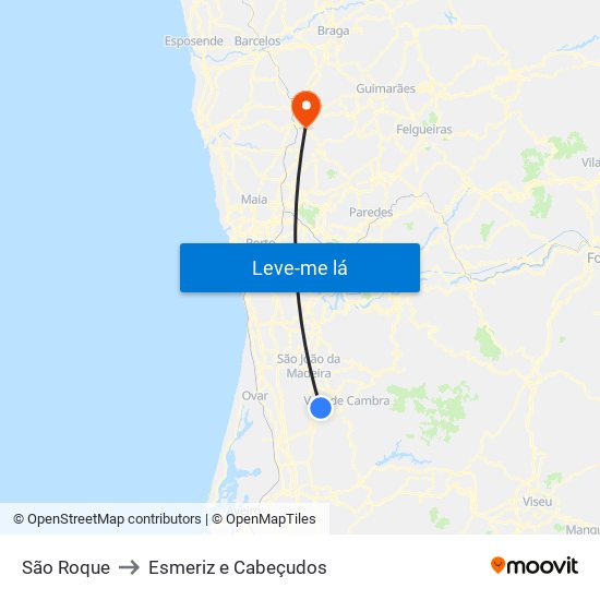 São Roque to Esmeriz e Cabeçudos map