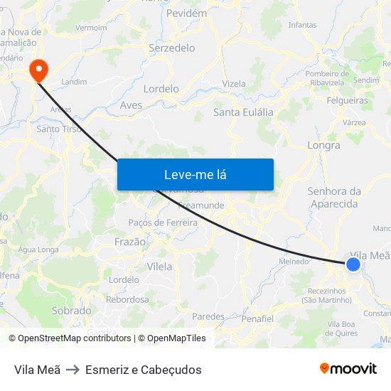 Vila Meã to Esmeriz e Cabeçudos map