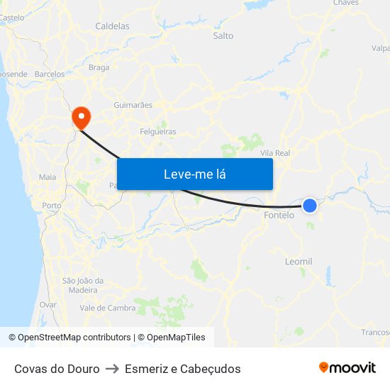 Covas do Douro to Esmeriz e Cabeçudos map