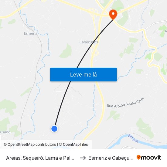 Areias, Sequeiró, Lama e Palmeira to Esmeriz e Cabeçudos map