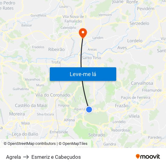 Agrela to Esmeriz e Cabeçudos map