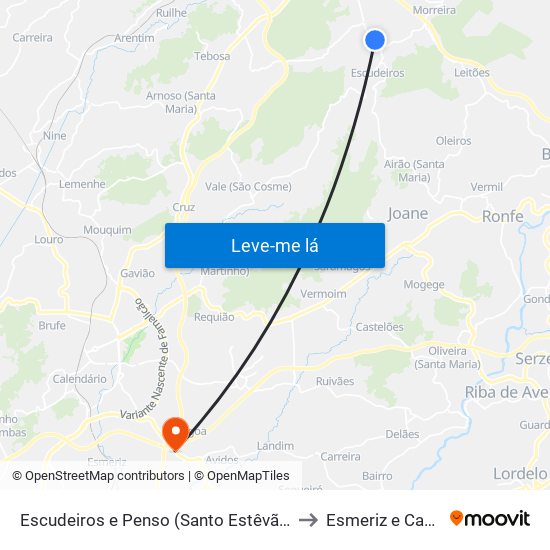 Escudeiros e Penso (Santo Estêvão e São Vicente) to Esmeriz e Cabeçudos map