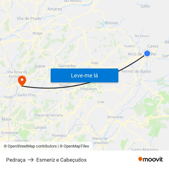 Pedraça to Esmeriz e Cabeçudos map