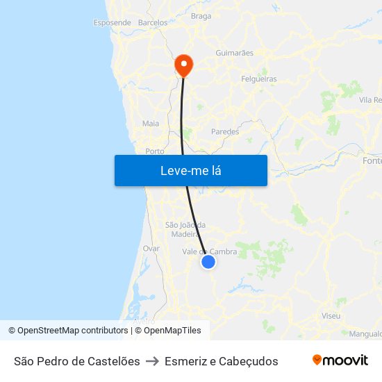 São Pedro de Castelões to Esmeriz e Cabeçudos map