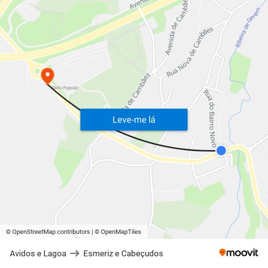 Avidos e Lagoa to Esmeriz e Cabeçudos map