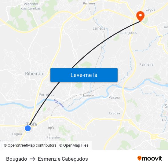 Bougado to Esmeriz e Cabeçudos map