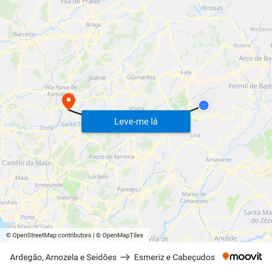 Ardegão, Arnozela e Seidões to Esmeriz e Cabeçudos map