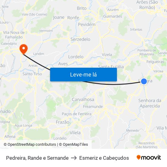 Pedreira, Rande e Sernande to Esmeriz e Cabeçudos map