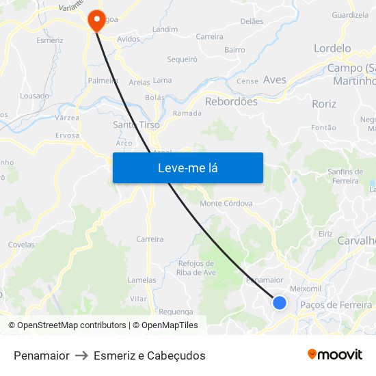 Penamaior to Esmeriz e Cabeçudos map