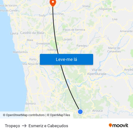 Tropeço to Esmeriz e Cabeçudos map