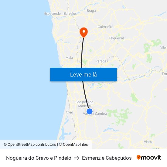 Nogueira do Cravo e Pindelo to Esmeriz e Cabeçudos map