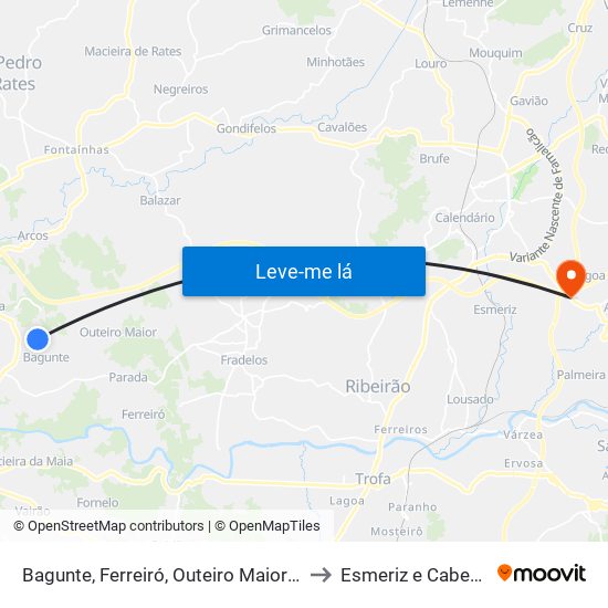 Bagunte, Ferreiró, Outeiro Maior e Parada to Esmeriz e Cabeçudos map