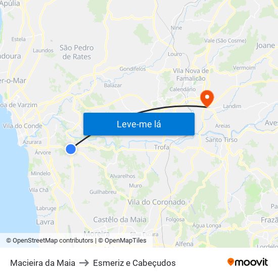 Macieira da Maia to Esmeriz e Cabeçudos map