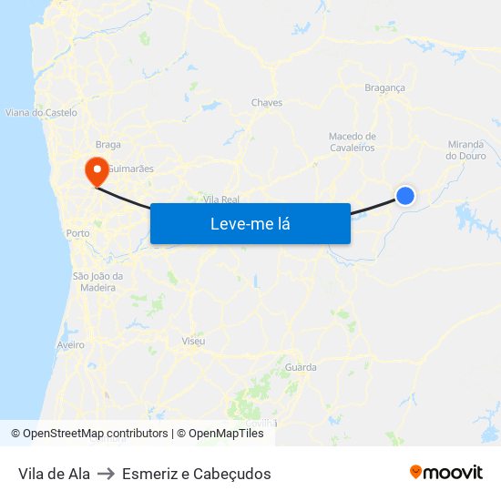 Vila de Ala to Esmeriz e Cabeçudos map