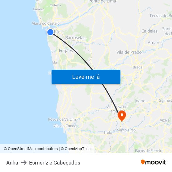 Anha to Esmeriz e Cabeçudos map