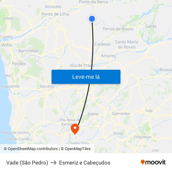 Vade (São Pedro) to Esmeriz e Cabeçudos map