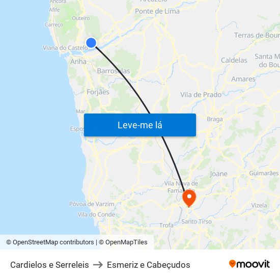 Cardielos e Serreleis to Esmeriz e Cabeçudos map