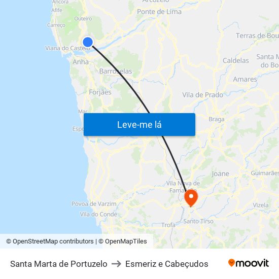 Santa Marta de Portuzelo to Esmeriz e Cabeçudos map