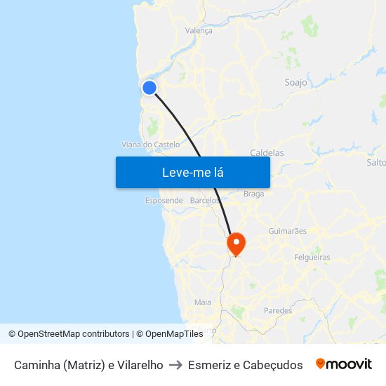 Caminha (Matriz) e Vilarelho to Esmeriz e Cabeçudos map
