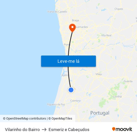 Vilarinho do Bairro to Esmeriz e Cabeçudos map