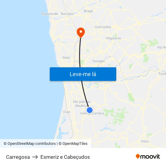 Carregosa to Esmeriz e Cabeçudos map