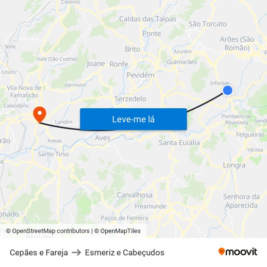 Cepães e Fareja to Esmeriz e Cabeçudos map