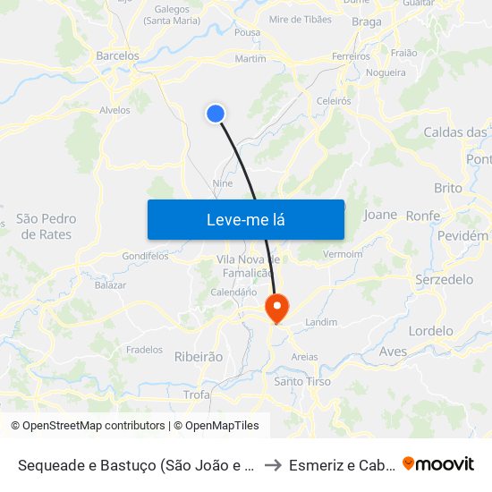 Sequeade e Bastuço (São João e Santo Estêvão) to Esmeriz e Cabeçudos map