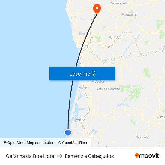 Gafanha da Boa Hora to Esmeriz e Cabeçudos map