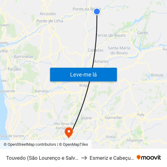 Touvedo (São Lourenço e Salvador) to Esmeriz e Cabeçudos map