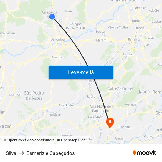 Silva to Esmeriz e Cabeçudos map