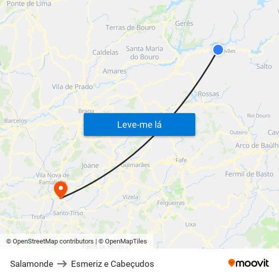 Salamonde to Esmeriz e Cabeçudos map